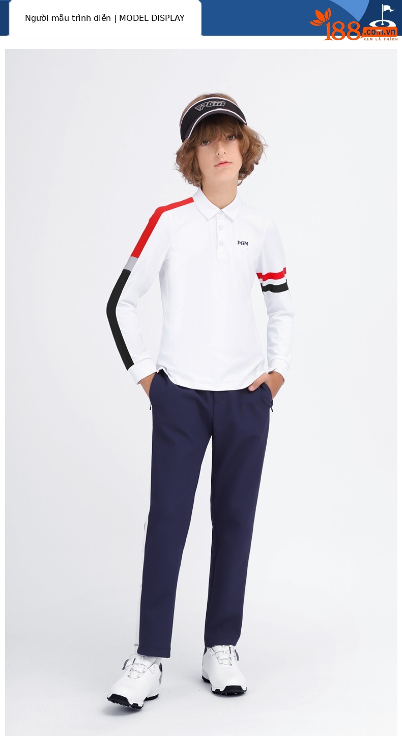 Áo thun dài tay golf bé trai PGM mùa thu đông — YF434-Áo màu trắng, YF459-màu xanh lá cây, YF459-màu trắng, YF434-Áo màu xanh nước biển chi tiết 6
