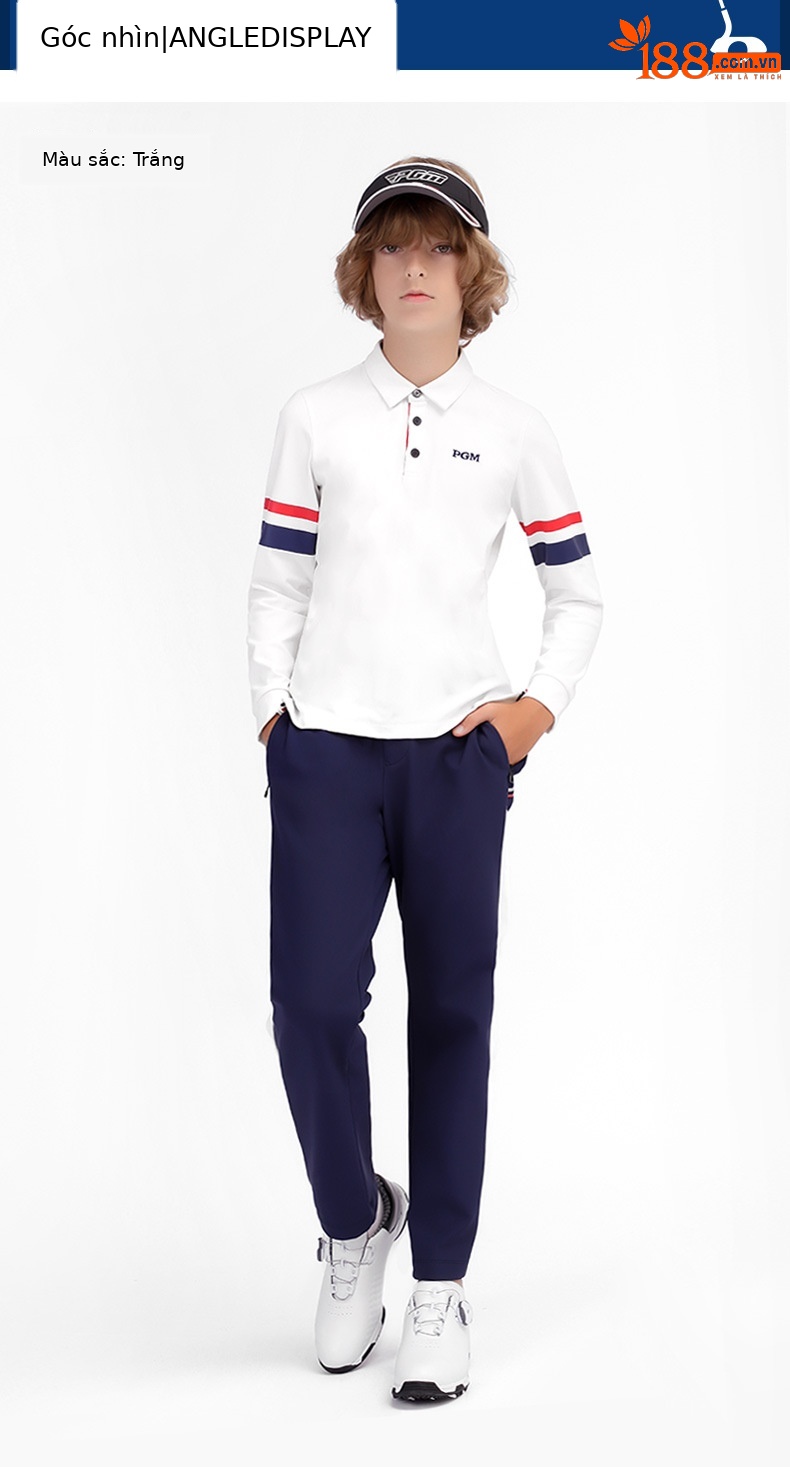 Áo thun dài tay golf bé trai PGM mùa thu đông — YF434-Áo màu trắng, YF459-màu xanh lá cây, YF459-màu trắng, YF434-Áo màu xanh nước biển chi tiết 24