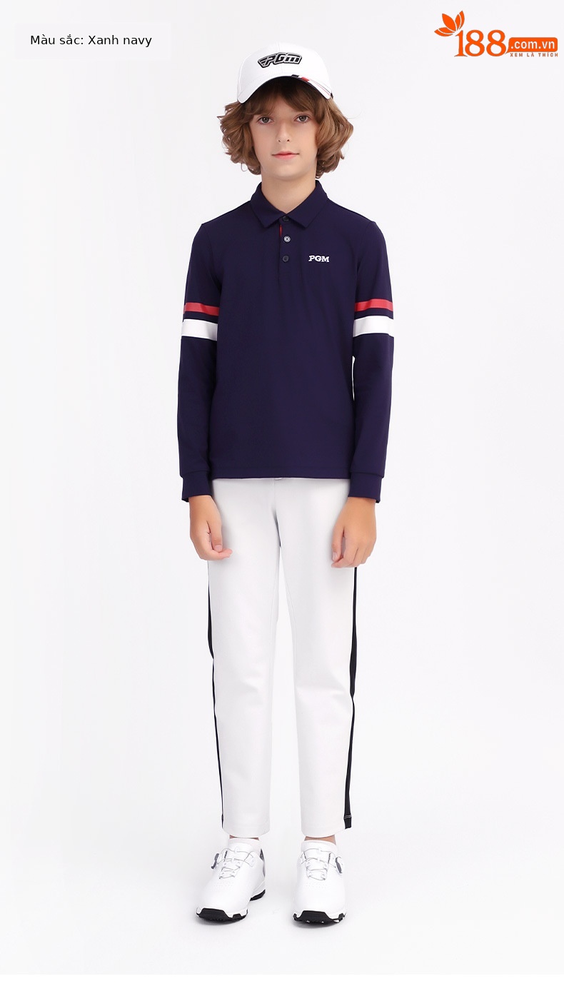 Áo thun dài tay golf bé trai PGM mùa thu đông — YF434-Áo màu trắng, YF459-màu xanh lá cây, YF459-màu trắng, YF434-Áo màu xanh nước biển chi tiết 26