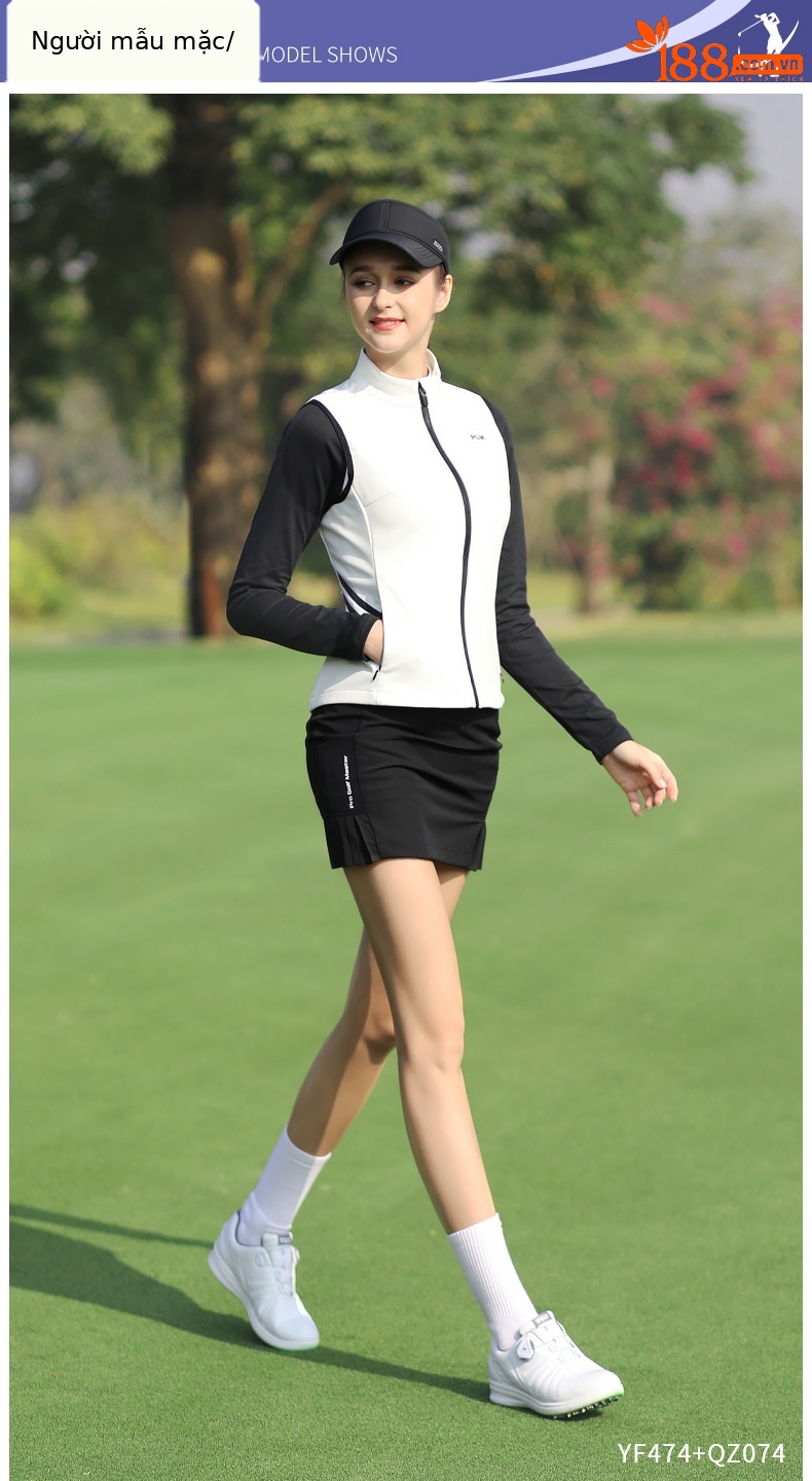 Áo ghi lê golf nữ PGM giữ ấm chống gió dáng dài — YF474-Đen, YF474-màu xanh nước biển, YF474-Kaki, YF474-màu trắng chi tiết 3