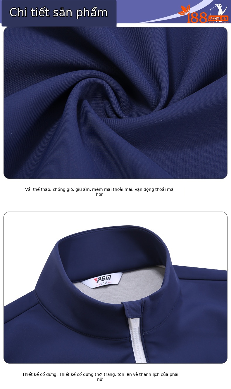 Áo ghi lê golf nữ PGM giữ ấm chống gió dáng dài — YF474-Đen, YF474-màu xanh nước biển, YF474-Kaki, YF474-màu trắng chi tiết 11
