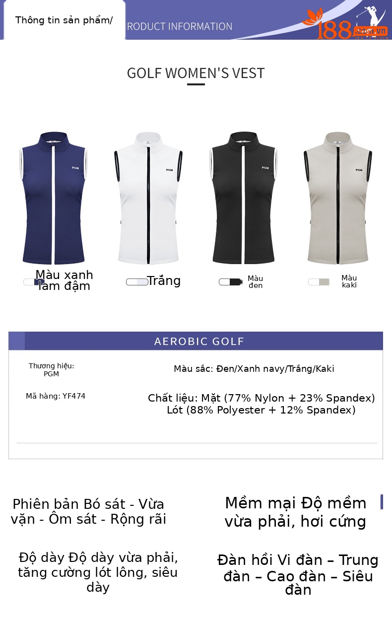 Áo ghi lê golf nữ PGM giữ ấm chống gió dáng dài — YF474-Đen, YF474-màu xanh nước biển, YF474-Kaki, YF474-màu trắng chi tiết 2