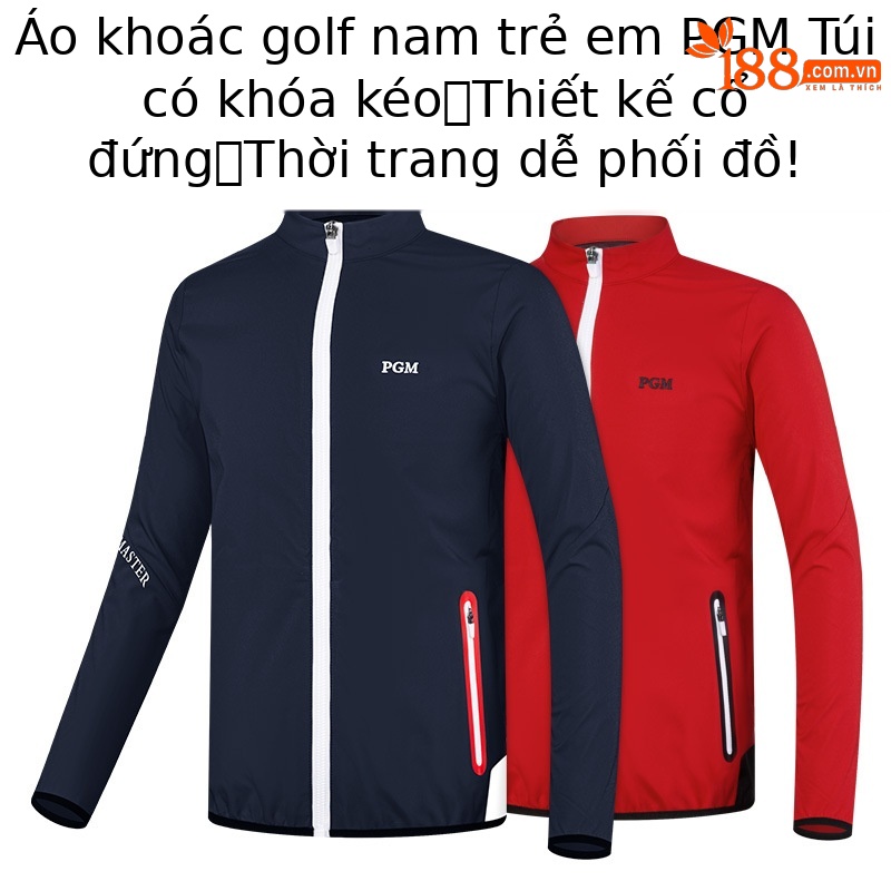 Áo khoác golf trẻ em PGM chống gió giữ ấm, có khóa kéo, phù hợp mùa thu đông — YF450-màu đỏ, YF450-màu xanh hải quân, YF450-màu trắng