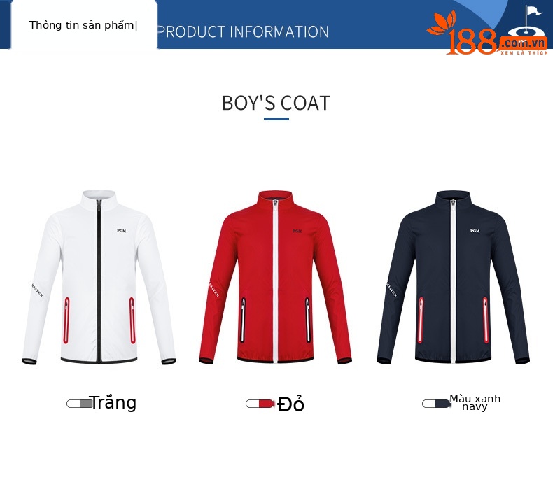 Áo khoác golf trẻ em PGM chống gió giữ ấm, có khóa kéo, phù hợp mùa thu đông — YF450-màu đỏ, YF450-màu xanh hải quân, YF450-màu trắng chi tiết 3