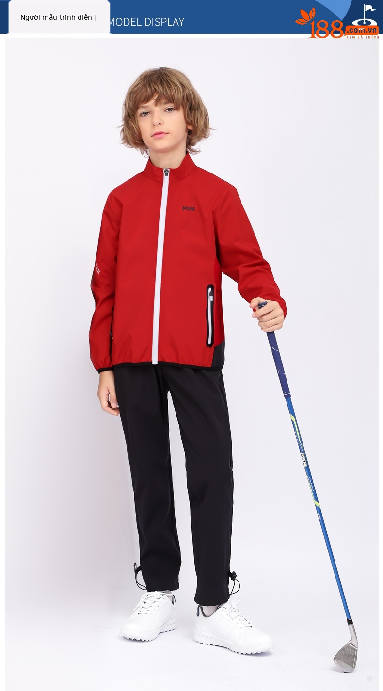 Áo khoác golf trẻ em PGM chống gió giữ ấm, có khóa kéo, phù hợp mùa thu đông — YF450-màu đỏ, YF450-màu xanh hải quân, YF450-màu trắng chi tiết 5