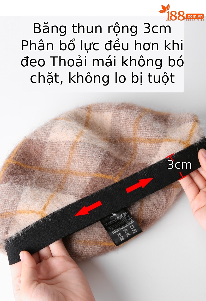 Mũ nồi nữ thu đông kiểu bí ngô, lông thỏ giả, bảo vệ tai, co giãn 55–58 cm — Màu đen chi tiết 7