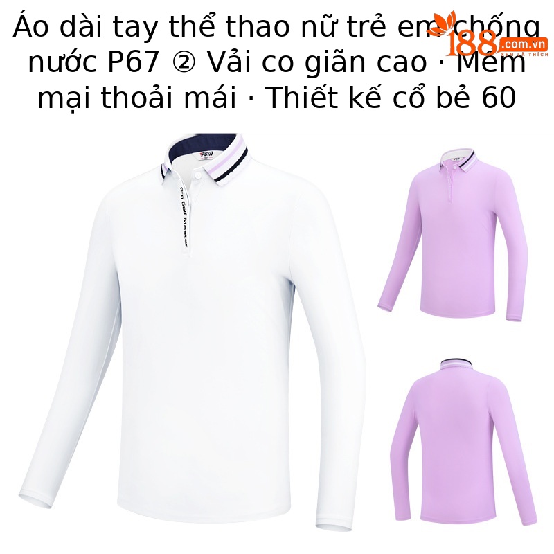 Set áo quần golf dài tay bé gái mùa thu đông vải co giãn cao — YF453-màu trắng, YF453-màu tím nhạt
