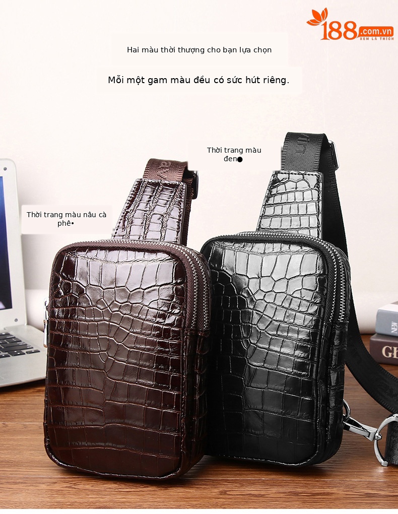 Túi đeo chéo nam da thật họa tiết bụng cá sấu YAQILUO phong cách đô thị đơn giản chi tiết 1