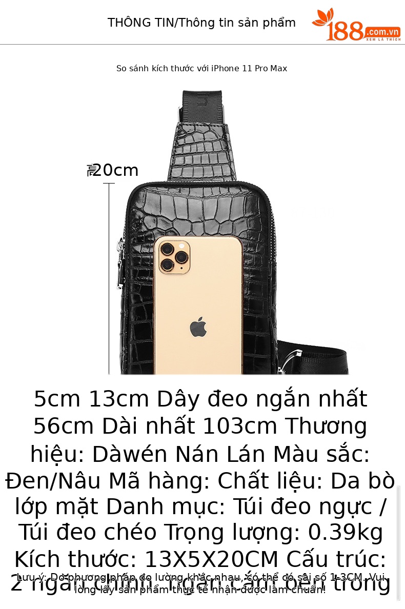 Túi đeo chéo nam da thật họa tiết bụng cá sấu YAQILUO phong cách đô thị đơn giản chi tiết 10