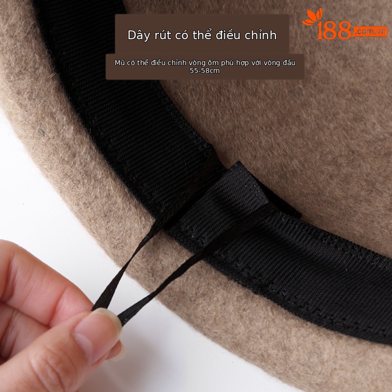 Mũ len nữ kiểu Nhật, vành nhỏ gấp mép, phong cách casual — Màu đen