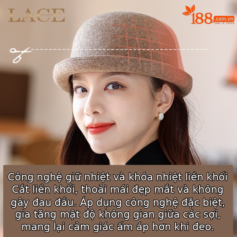 Mũ len nữ kiểu Nhật, vành nhỏ gấp mép, phong cách casual — Màu đen