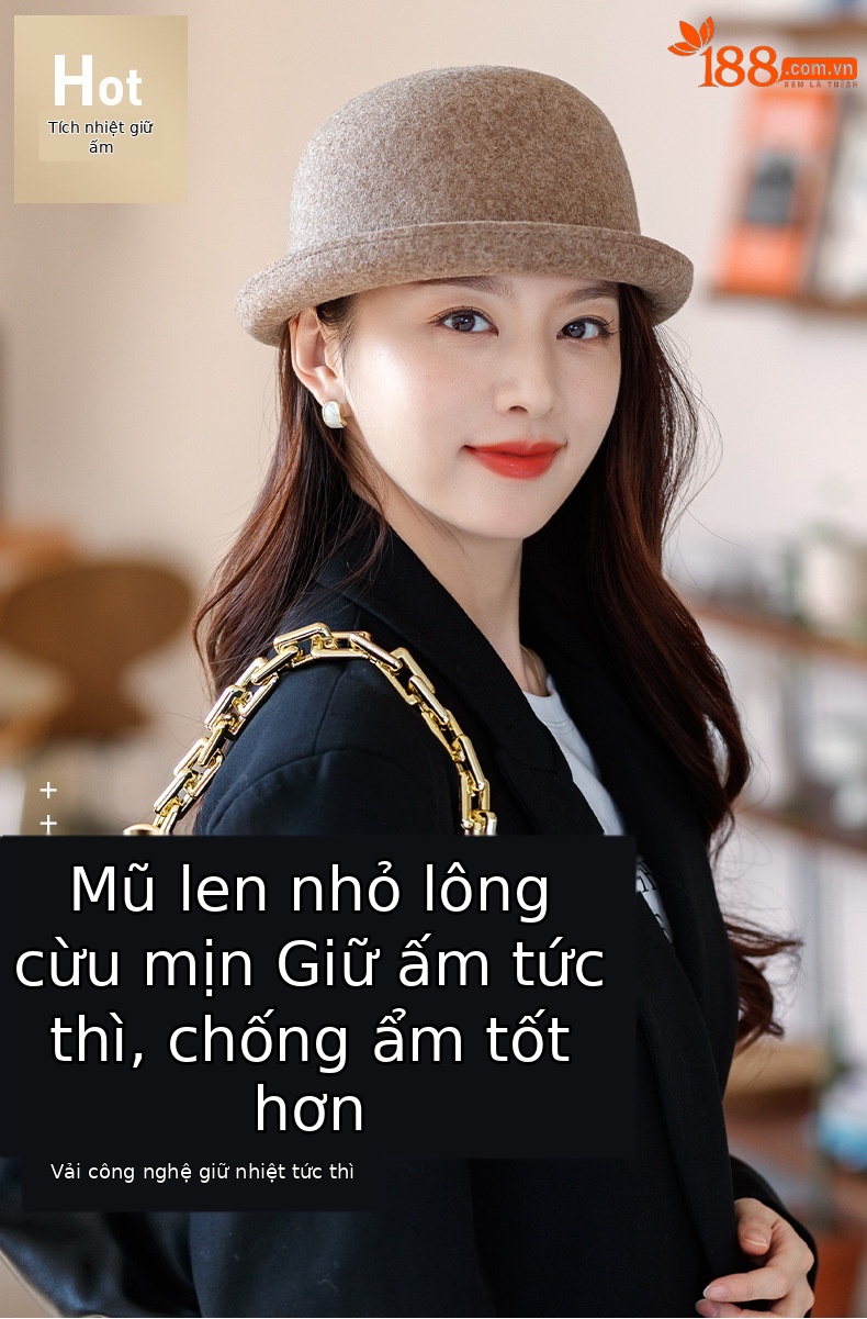 Mũ len nữ kiểu Nhật, vành nhỏ gấp mép, phong cách casual — Màu đen chi tiết 1
