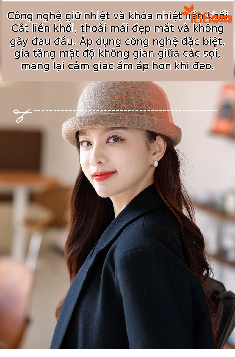 Mũ len nữ kiểu Nhật, vành nhỏ gấp mép, phong cách casual — Màu đen chi tiết 5