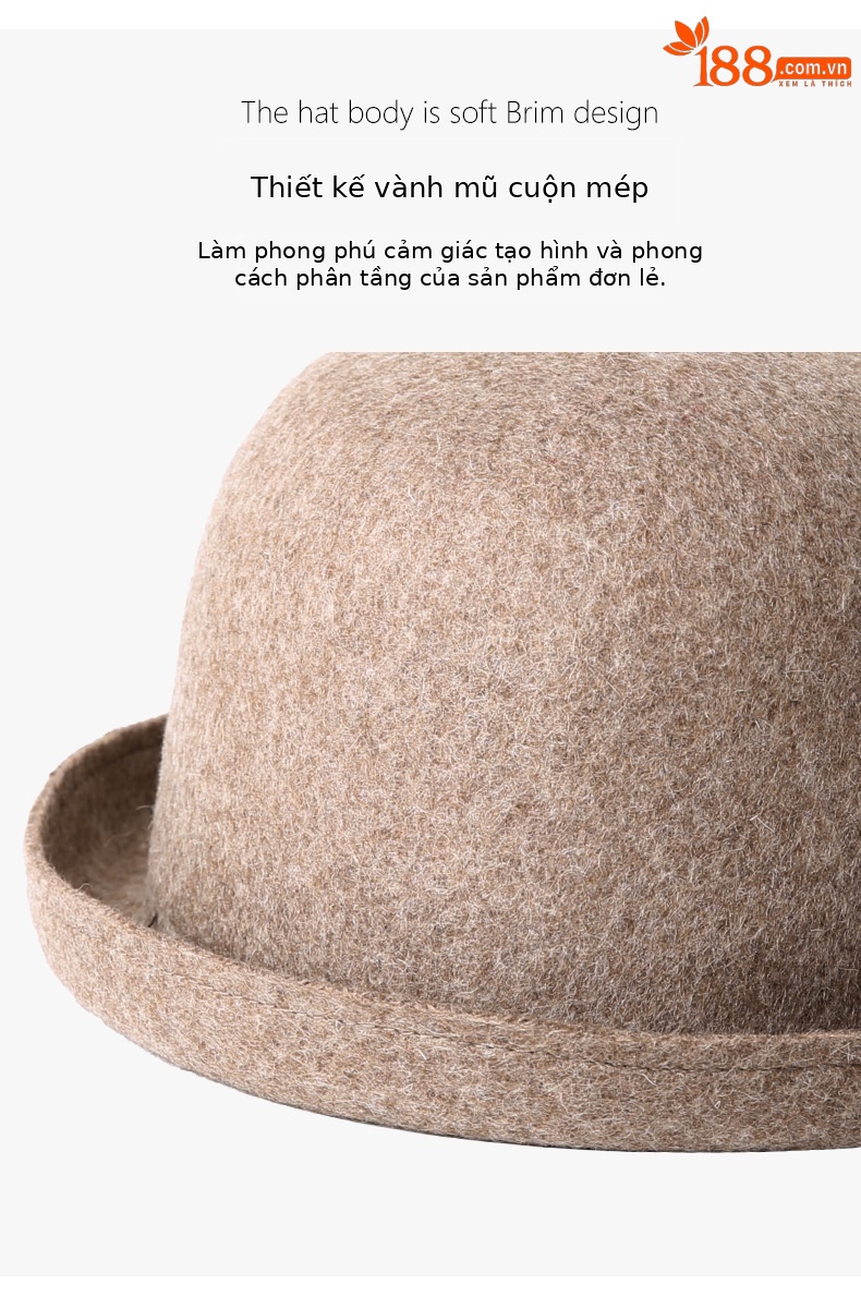 Mũ len nữ kiểu Nhật, vành nhỏ gấp mép, phong cách casual — Màu đen chi tiết 7