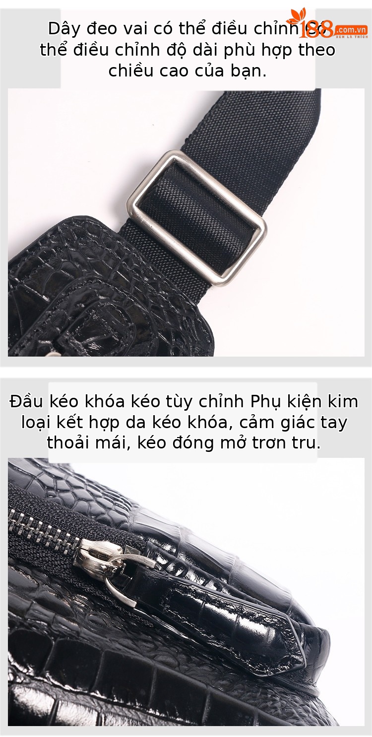 Túi đeo chéo nam da bò họa tiết vảy cá sấu YAQILUO phong cách móng vuốt chi tiết 4