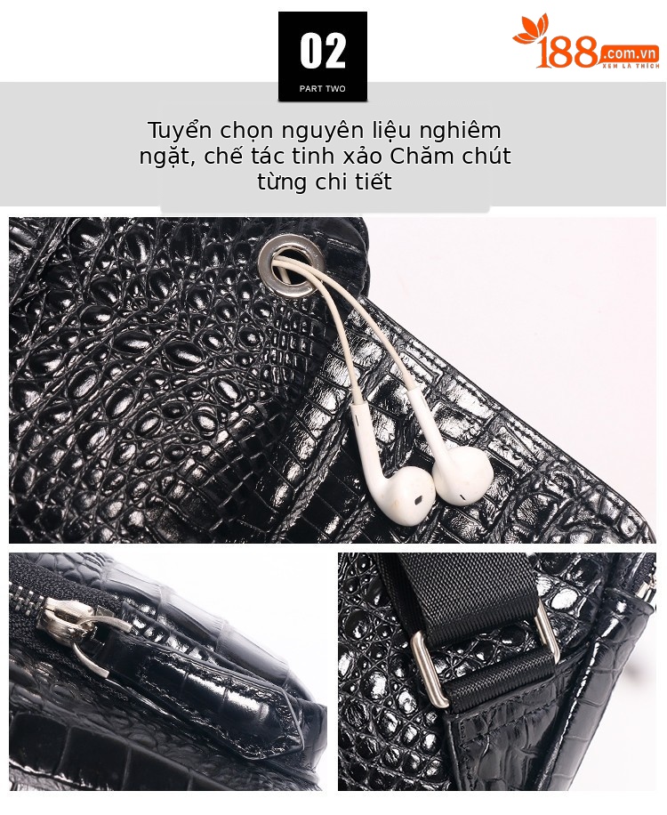 Túi đeo chéo nam da bò họa tiết vảy cá sấu YAQILUO phong cách móng vuốt chi tiết 9