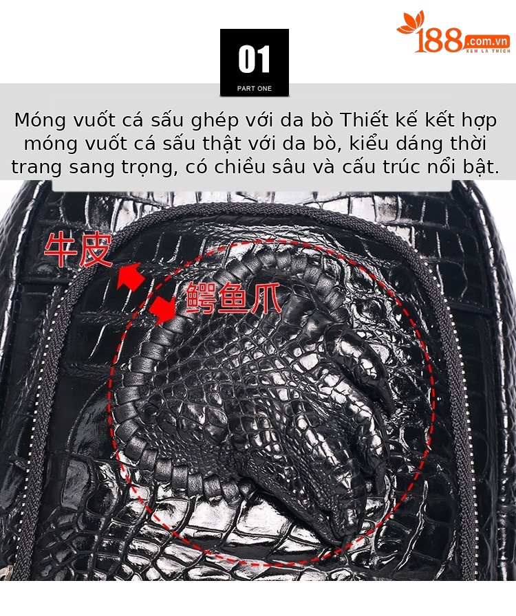 Túi đeo chéo nam da bò họa tiết vảy cá sấu YAQILUO phong cách móng vuốt chi tiết 10