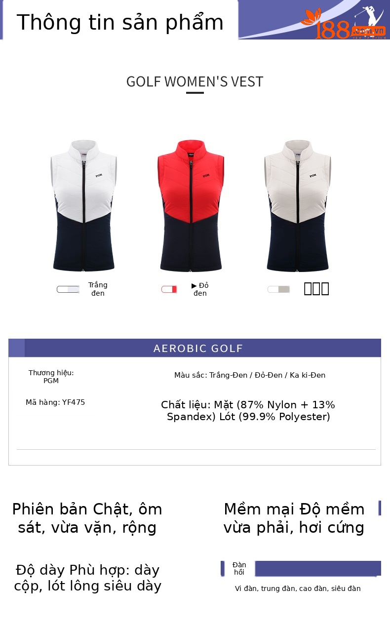 Áo gi lê nữ golf mẫu mới thu đông PGM — Yf475-trắng Đen [thêm bông], Yf475-đỏ Đen [thêm bông], Yf475-kaki Đen [thêm bông] chi tiết 3