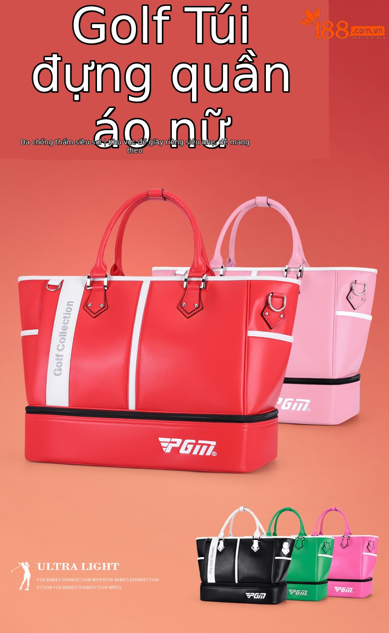 Túi đựng quần áo golf PGM chống nước siêu nhẹ có ngăn giày riêng 41×25×34 cm — YWB040-màu đỏ, YWB040-màu hồng, YWB040-màu đỏ hoa hồng, YWB040-màu xanh lá cây chi tiết 2