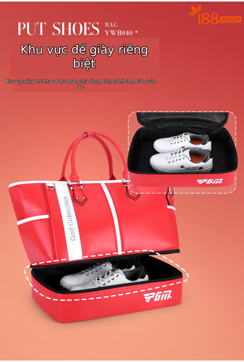 Túi đựng quần áo golf PGM chống nước siêu nhẹ có ngăn giày riêng 41×25×34 cm — YWB040-màu đỏ, YWB040-màu hồng, YWB040-màu đỏ hoa hồng, YWB040-màu xanh lá cây chi tiết 3