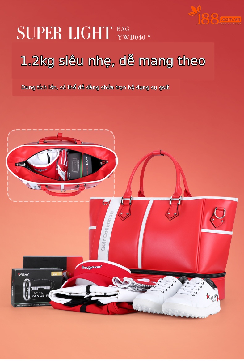 Túi đựng quần áo golf PGM chống nước siêu nhẹ có ngăn giày riêng 41×25×34 cm — YWB040-màu đỏ, YWB040-màu hồng, YWB040-màu đỏ hoa hồng, YWB040-màu xanh lá cây chi tiết 4