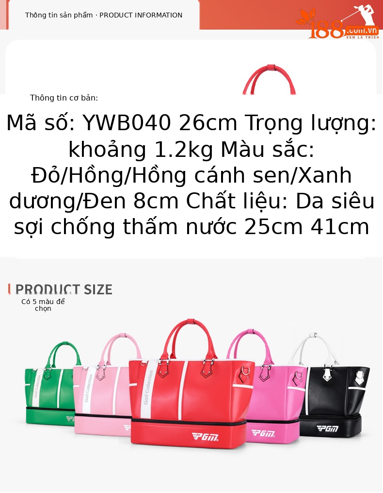 Túi đựng quần áo golf PGM chống nước siêu nhẹ có ngăn giày riêng 41×25×34 cm — YWB040-màu đỏ, YWB040-màu hồng, YWB040-màu đỏ hoa hồng, YWB040-màu xanh lá cây chi tiết 6