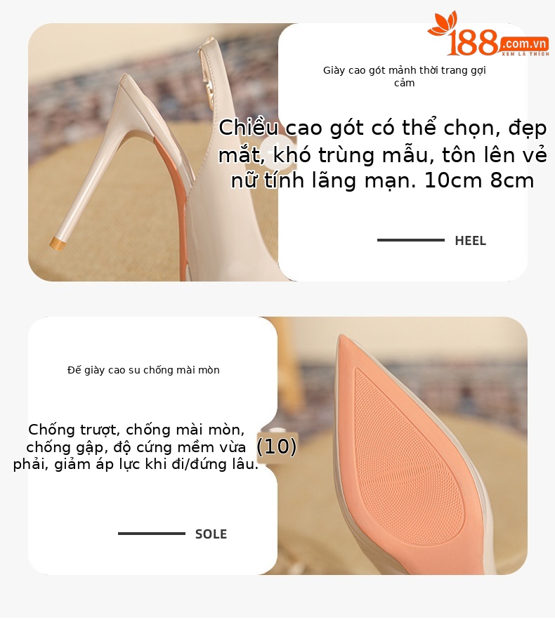 Sandal cao gót mũi nhọn bít mũi gót 10 cm phong cách Hàn Quốc — Màu nude-10cm chi tiết 3