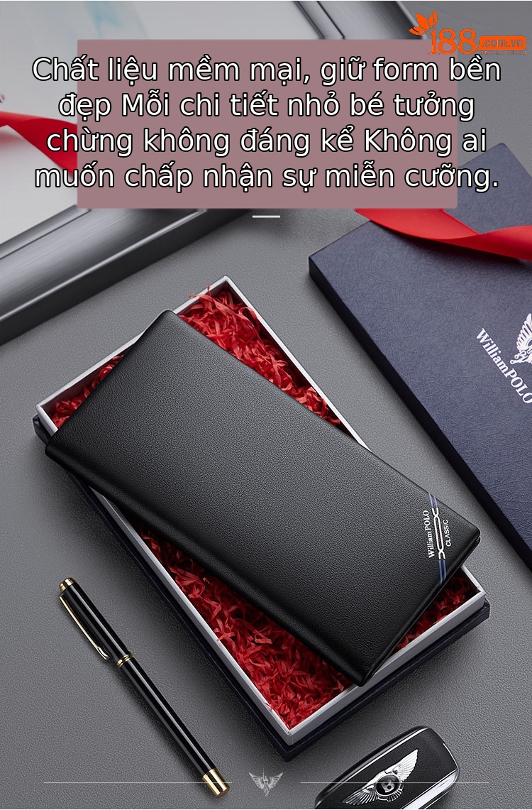 Ví da bò dài nam Emperor Paul cao cấp mỏng nhẹ kèm hộp quà chi tiết 9