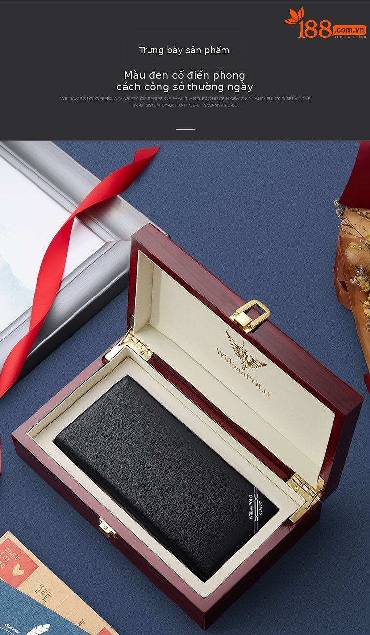 Ví da bò dài nam Emperor Paul cao cấp mỏng nhẹ kèm hộp quà chi tiết 13