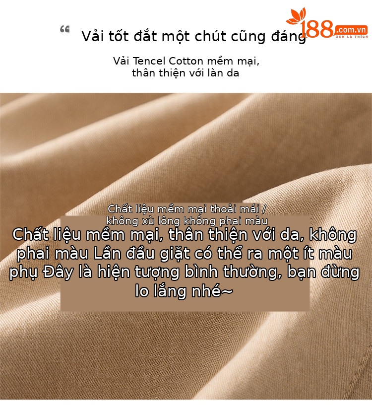 Quần chuối nữ ống rộng dáng thon gọn, cạp cao, chất cotton giặt thường, phong cách cổ điển — Màu Kaki chi tiết 6