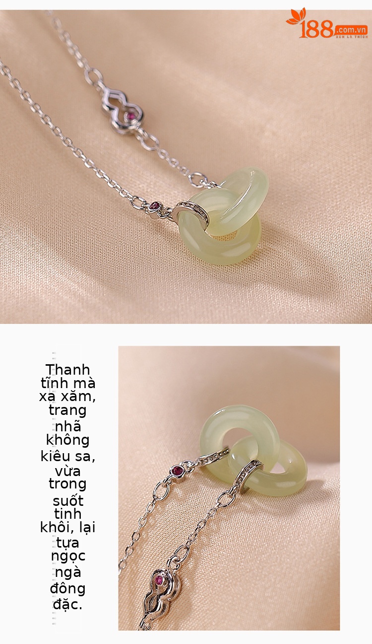 Mặt dây chuyền hồ lô bạc S925 mạ vàng đính ngọc bích xanh — Ngọc trắng mạ vàng (bao gồm chuỗi) chi tiết 3