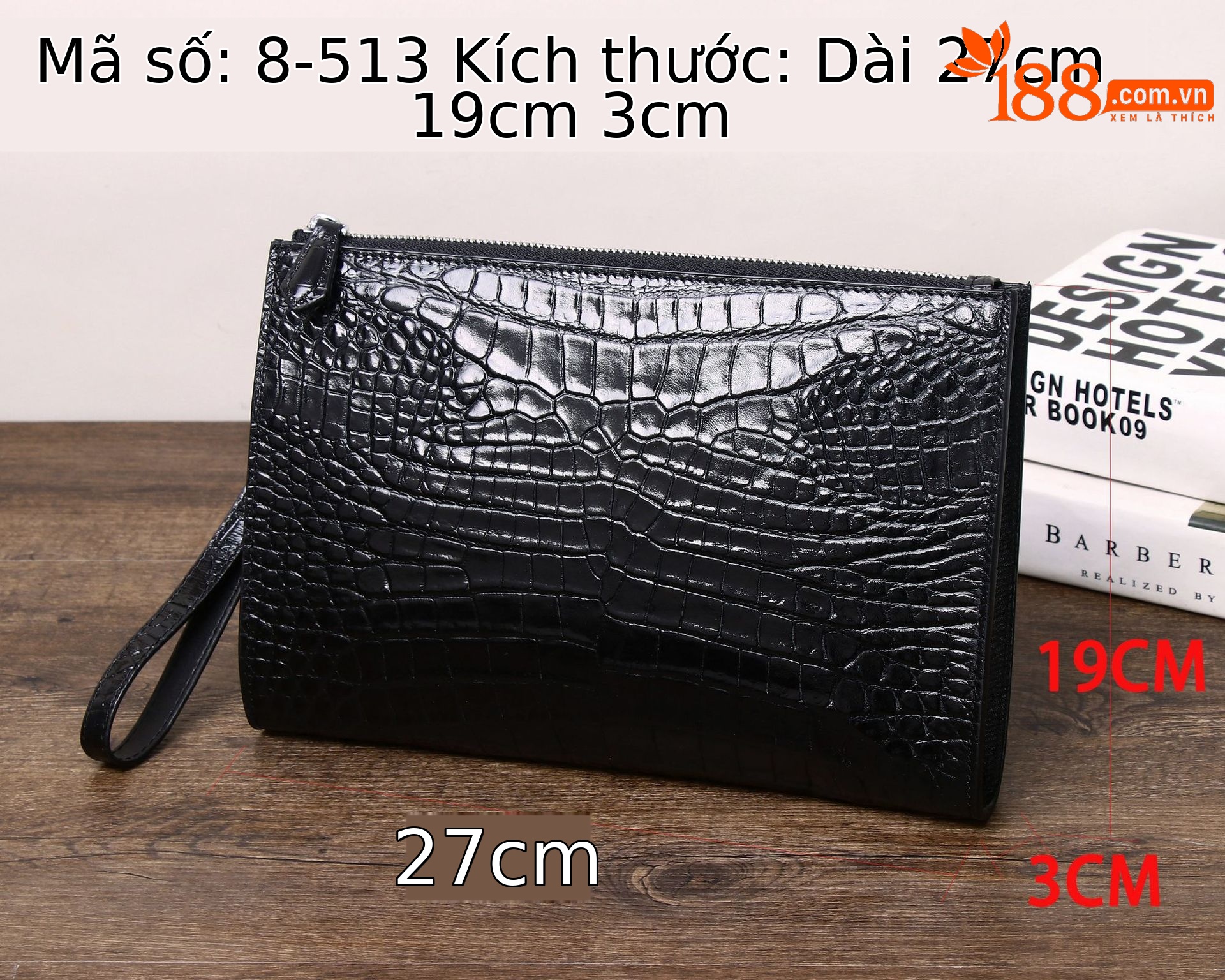 Túi clutch nam da bò vân da cá sấu phong bì công sở sang trọng chi tiết 9