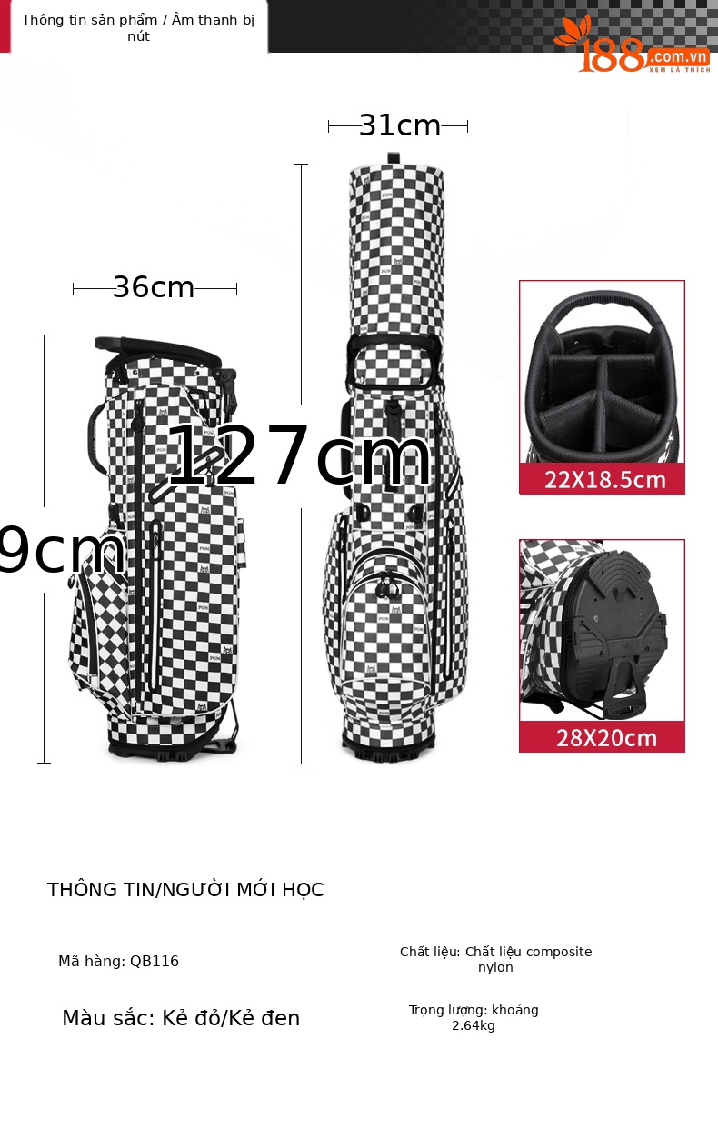 Túi đựng gậy golf PGM kiểu Hàn Quốc có chân đế, nhẹ, chống nước — QB116-Xanh huỳnh quang chi tiết 6