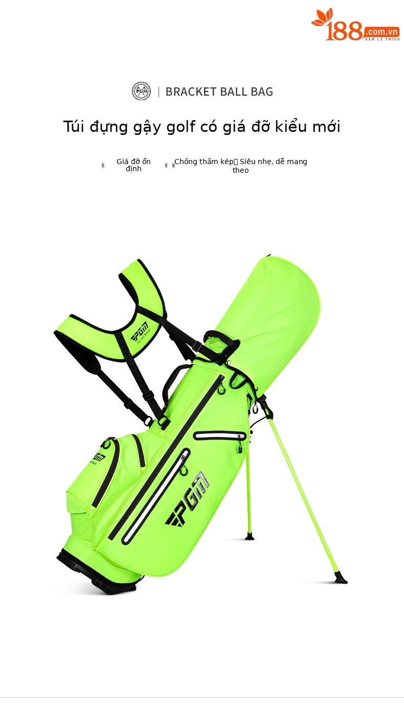 Túi đựng gậy golf PGM kiểu Hàn Quốc có chân đế, nhẹ, chống nước — QB116-Xanh huỳnh quang chi tiết 16