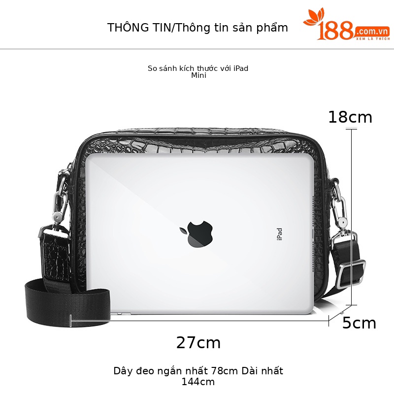 Túi đeo chéo da bò họa tiết bụng cá sấu nam sức chứa lớn