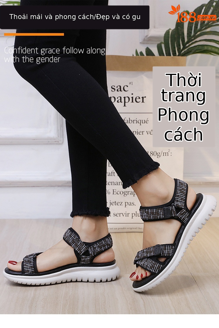 Dép sandal thể thao nữ quai chữ V đế wedge MD nhẹ êm — Màu đen, Màu xanh lam, Siêu nhẹ/thoải mái/chống trượt/sau khi bán lẻ, Màu xám chi tiết 1