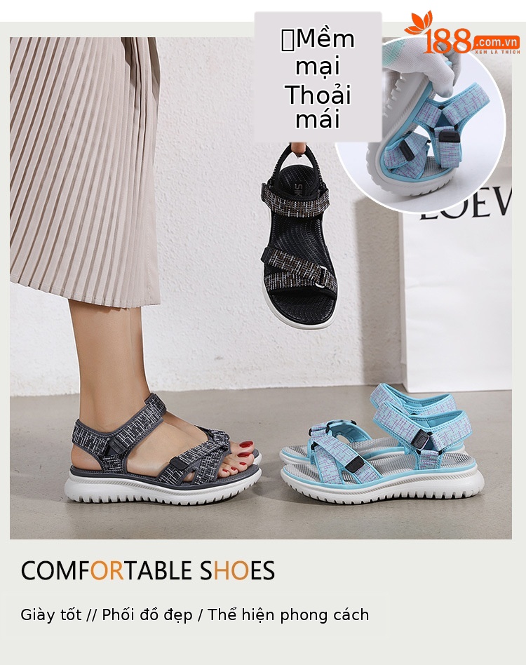 Dép sandal thể thao nữ quai chữ V đế wedge MD nhẹ êm — Màu đen, Màu xanh lam, Siêu nhẹ/thoải mái/chống trượt/sau khi bán lẻ, Màu xám chi tiết 5