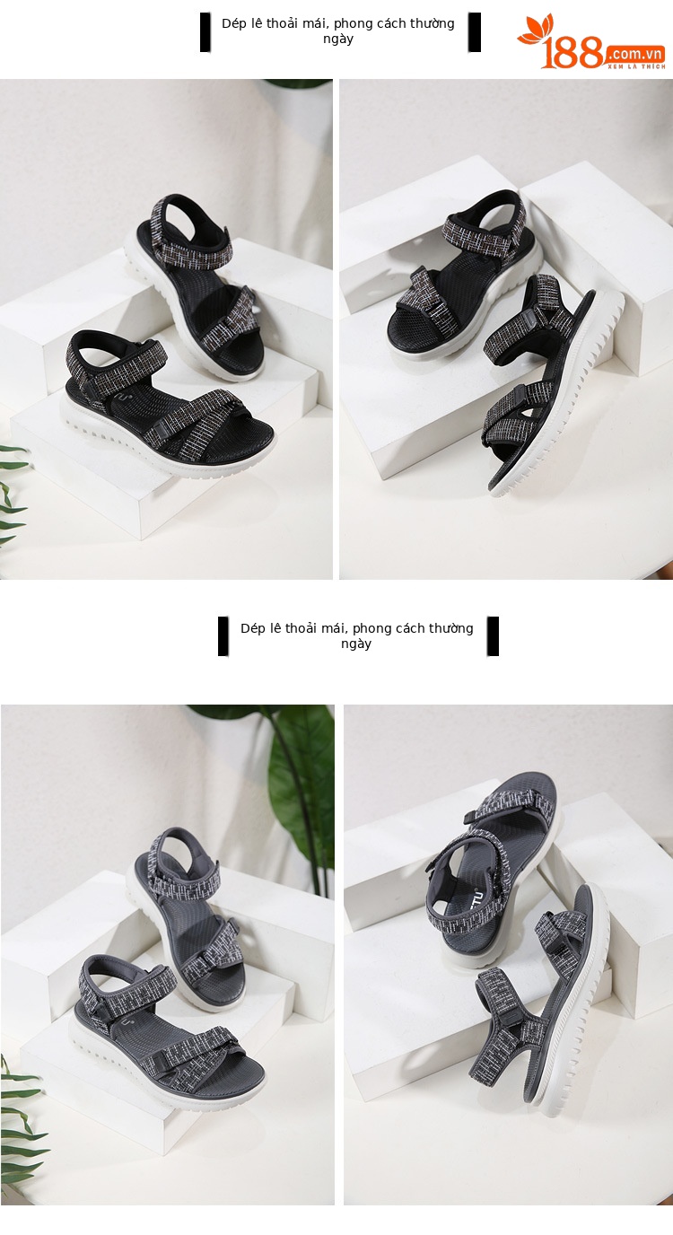 Dép sandal thể thao nữ quai chữ V đế wedge MD nhẹ êm — Màu đen, Màu xanh lam, Siêu nhẹ/thoải mái/chống trượt/sau khi bán lẻ, Màu xám chi tiết 8