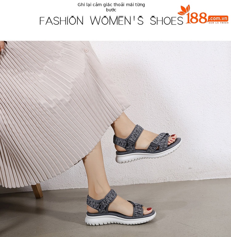 Dép sandal thể thao nữ quai chữ V đế wedge MD nhẹ êm — Màu đen, Màu xanh lam, Siêu nhẹ/thoải mái/chống trượt/sau khi bán lẻ, Màu xám chi tiết 17