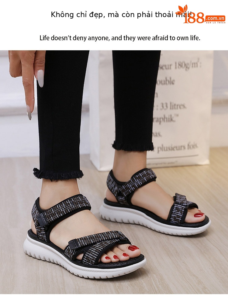 Dép sandal thể thao nữ quai chữ V đế wedge MD nhẹ êm — Màu đen, Màu xanh lam, Siêu nhẹ/thoải mái/chống trượt/sau khi bán lẻ, Màu xám chi tiết 19