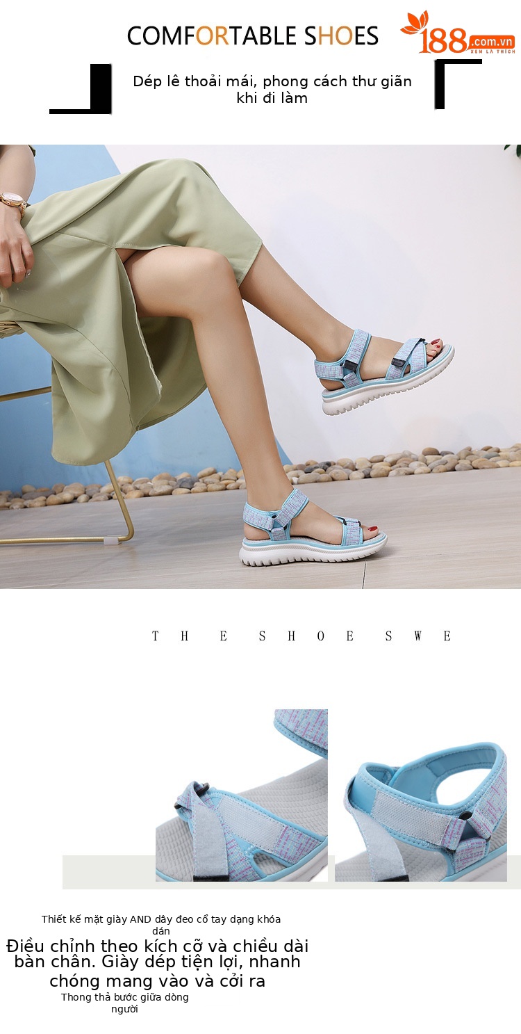 Dép sandal thể thao nữ quai chữ V đế wedge MD nhẹ êm — Màu đen, Màu xanh lam, Siêu nhẹ/thoải mái/chống trượt/sau khi bán lẻ, Màu xám chi tiết 4