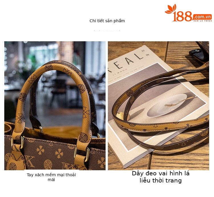 Túi tote da thật nữ dung tích lớn đeo vai đeo chéo kiểu dáng đa năng — Cà phê in chữ và quầy màu vàng chính hãng chi tiết 17
