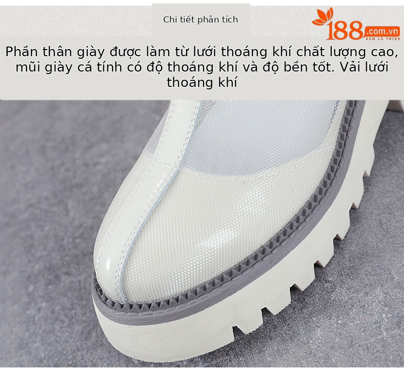 Boot lưới Martin nữ da bò thật đế bằng, kiểu dáng lỗ rỗng thoáng khí — Màu be chi tiết 4
