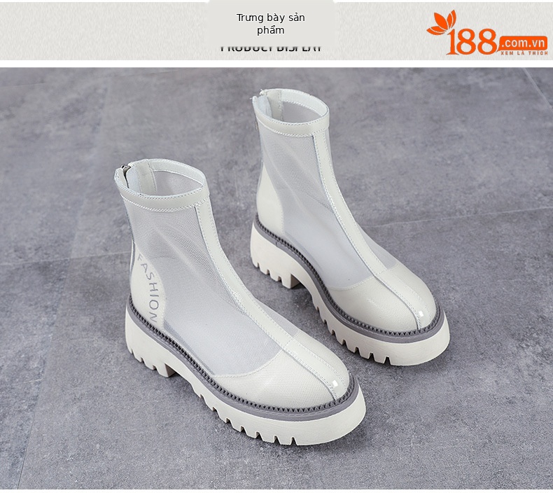 Boot lưới Martin nữ da bò thật đế bằng, kiểu dáng lỗ rỗng thoáng khí — Màu be chi tiết 10