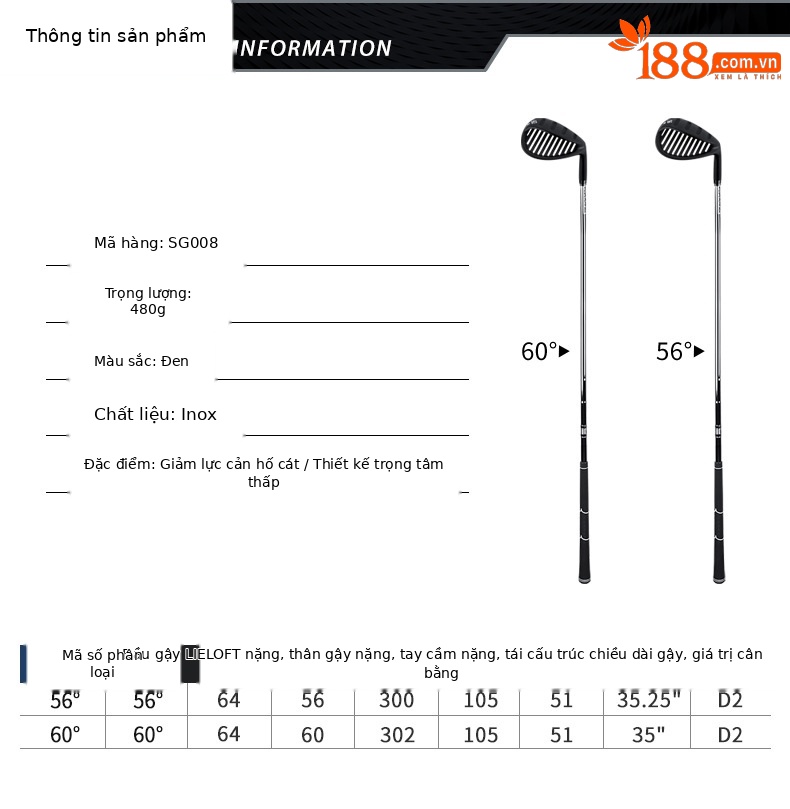 Gậy golf PGM đào hố cát mặt rỗng 56°/60° — SG008-Đen 56 °, SG008-màu đen 60 ° chi tiết 8
