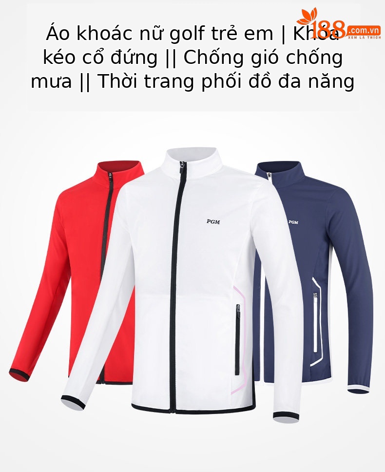 Áo khoác golf trẻ em PGM cổ đứng chống gió chống mưa thu đông — YF455-màu trắng, YF455-màu xanh nước biển, YF455-màu đỏ chi tiết 2