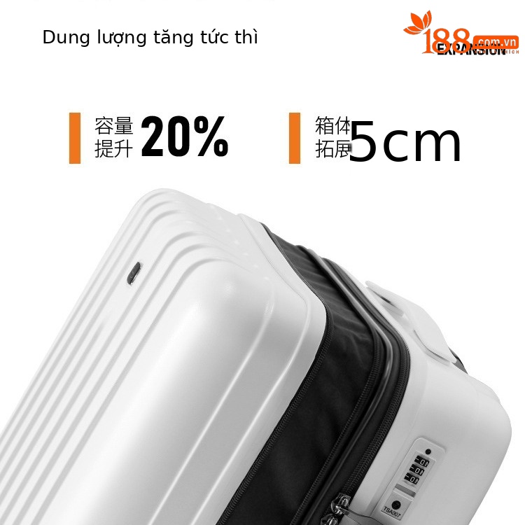 Vali kéo 20 inch đa năng cho học sinh, bánh xe xoay 360 độ, mở rộng dung tích — Xám đậm, Màu đen, Trắng sữa