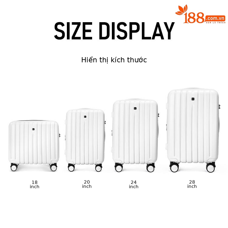 Vali kéo 20 inch đa năng cho học sinh, bánh xe xoay 360 độ, mở rộng dung tích — Xám đậm, Màu đen, Trắng sữa