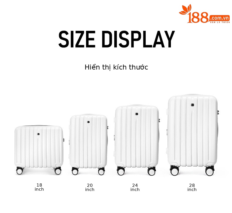 Vali kéo 20 inch đa năng cho học sinh, bánh xe xoay 360 độ, mở rộng dung tích — Xám đậm, Màu đen, Trắng sữa chi tiết 6