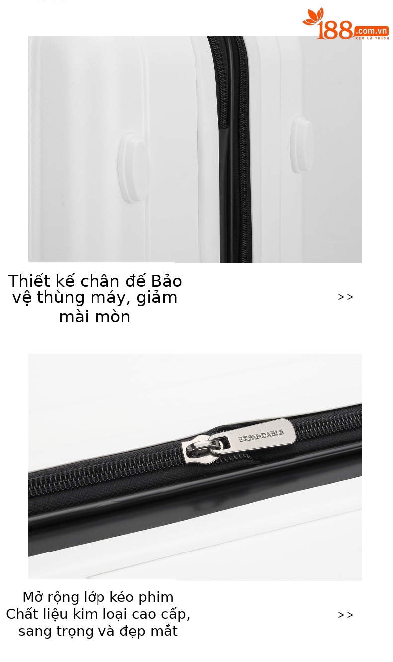 Vali kéo 20 inch đa năng cho học sinh, bánh xe xoay 360 độ, mở rộng dung tích — Xám đậm, Màu đen, Trắng sữa chi tiết 9